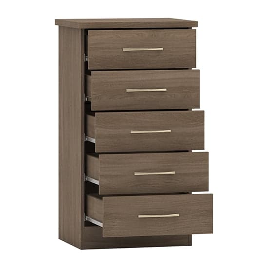 Mack Narrow Wooden Chest Of 5 Drawers In Rustic Oak Effect_3