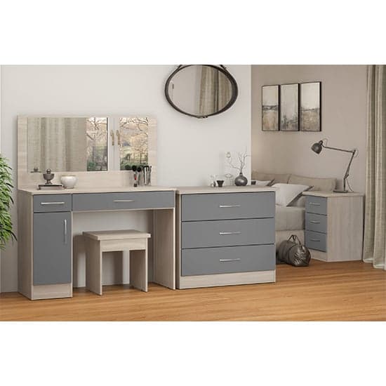 Mack Gloss Vanity And Dressing Table Set In Grey And Light Oak_4