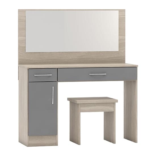 Mack Gloss Vanity And Dressing Table Set In Grey And Light Oak_1