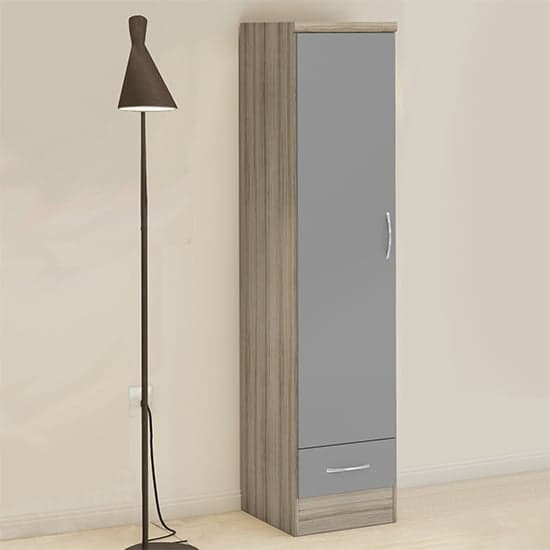 Mack Wardrobe With 1 Door 1 Drawer In Grey And Light Oak_1