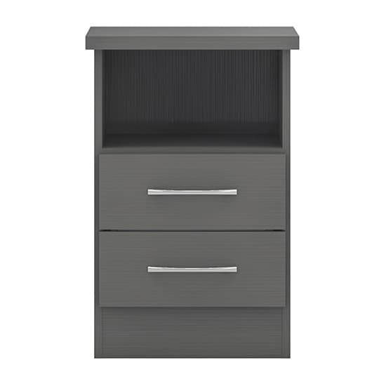Mack Wooden Bedside Cabinet With 2 Drawers In 3D Effect Grey_2