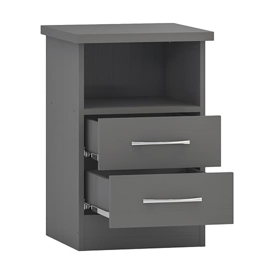 Mack Wooden Bedside Cabinet With 2 Drawers In 3D Effect Grey_3