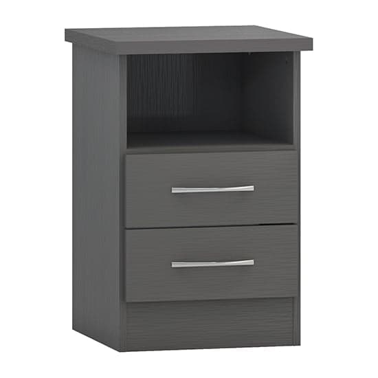 Mack Wooden Bedside Cabinet With 2 Drawers In 3D Effect Grey_1