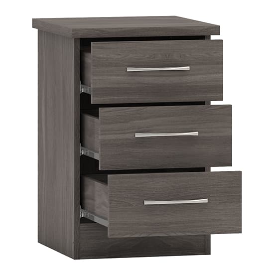 Mack Wooden Bedside Cabinet With 3 Drawers In Black Wood Grain_3