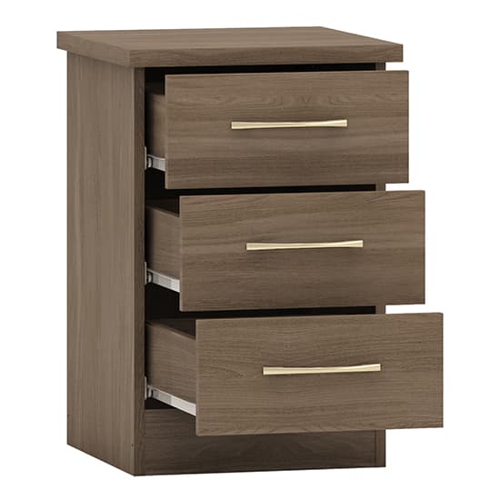 Mack Wooden Bedside Cabinet With 3 Drawers In Rustic Oak Effect_3