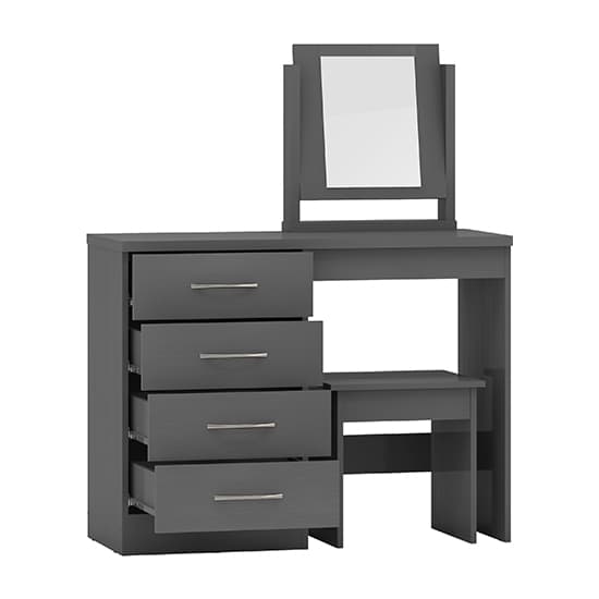 Mack Wooden Dressing Table Set With 4 Drawers In 3D Effect Grey_3