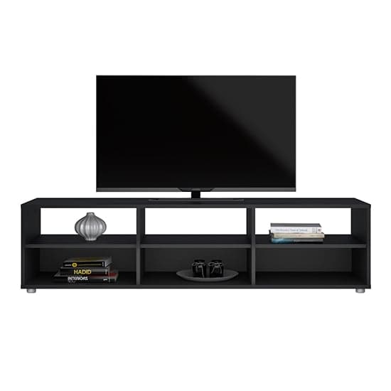 Macomb Wooden TV Stand With 6 Shelves In Black_2