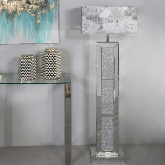 Macon Marble Grey Shade Floor Lamp With Mirrored Pillar Base