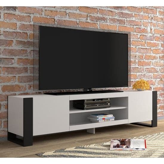 Macon Wooden TV Stand With 2 Doors Large In White_1