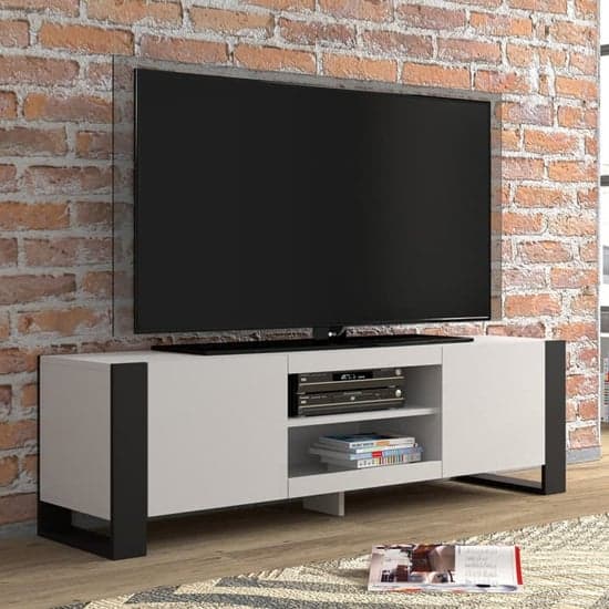 Macon Wooden TV Stand With 2 Doors Small In White_1