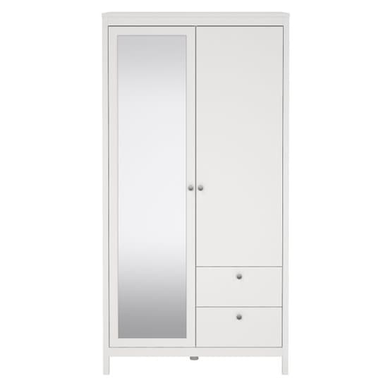 Macron Mirrored Wooden Wardrobe 2 Doors 2 Drawers In White_4