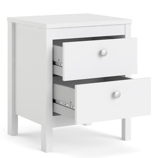 Macron Wooden Bedside Cabinet In White With 2 Drawers_3