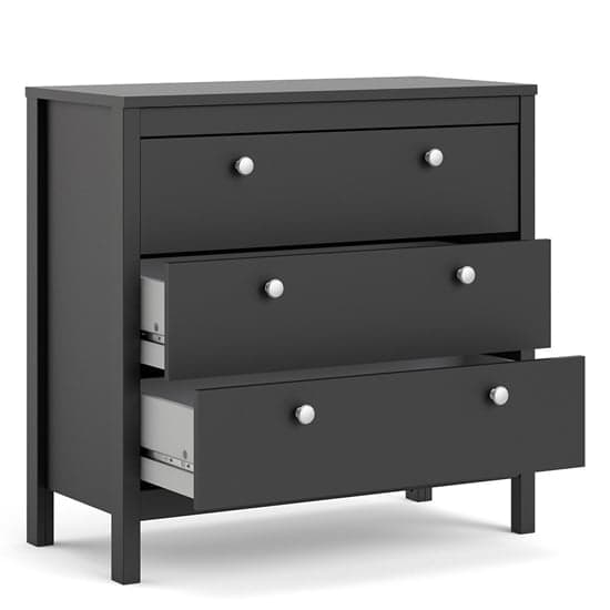 Macron Wooden Chest Of Drawers In Matt Black With 3 Drawers_3