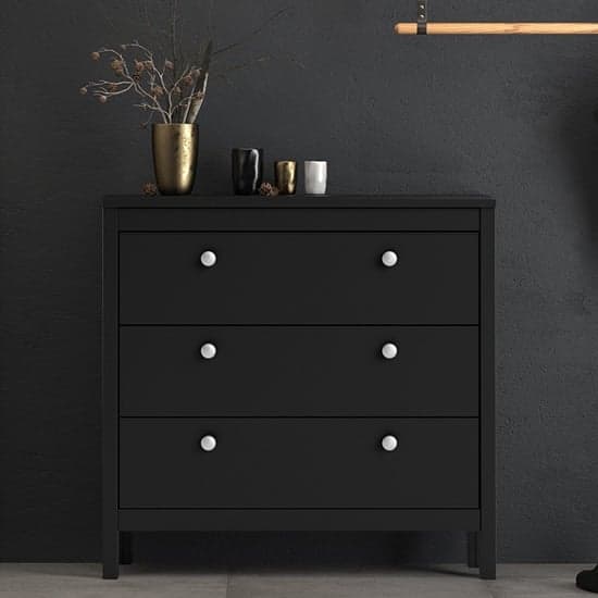 Macron Wooden Chest Of Drawers In Matt Black With 3 Drawers_1