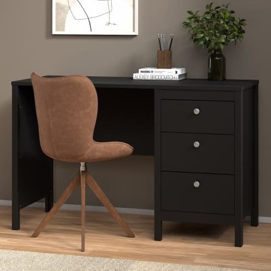 Macron Wooden Computer Desk With 3 Drawers In Black_1