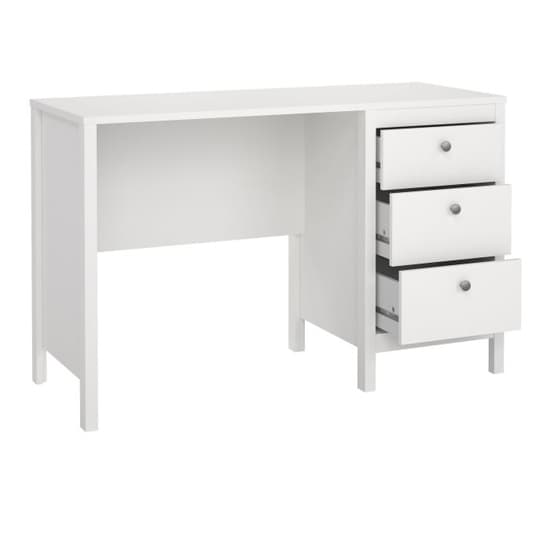 Macron Wooden Computer Desk With 3 Drawers In White_5
