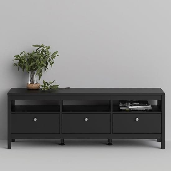 Macron Wooden TV Stand In Matt Black With 3 Drawers_1
