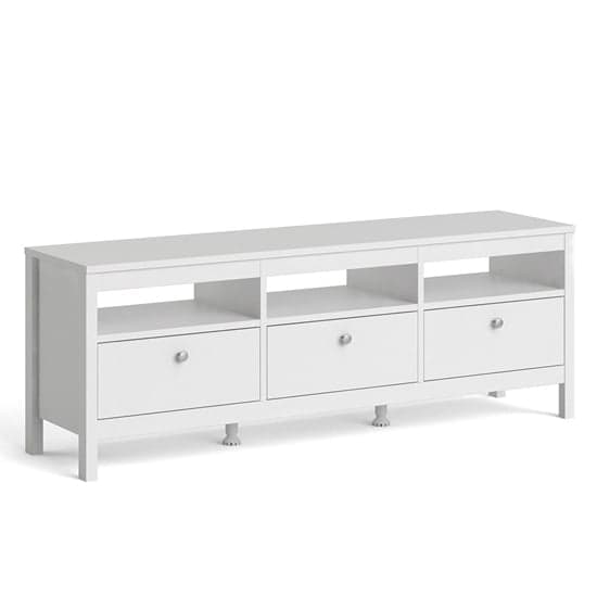 Macron Wooden TV Stand In White With 3 Drawers_2