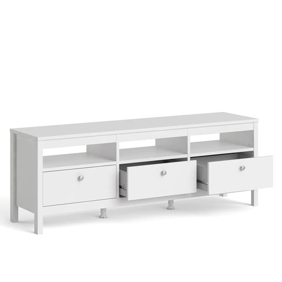 Macron Wooden TV Stand In White With 3 Drawers_3
