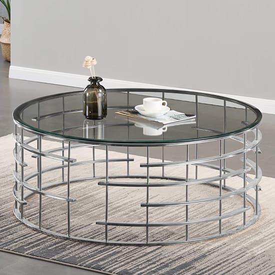 Macsen Clear Glass Coffee Table Round With Silver Frame Furniture in