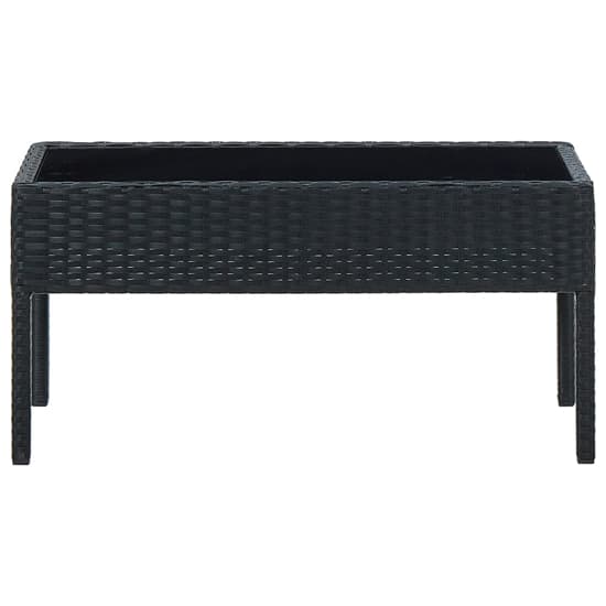 Macy Rattan Garden Coffee Table Large In Black With Glass Top