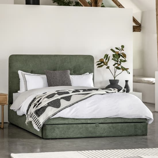 Madera Fabric Double Bed With Storage In Green_1