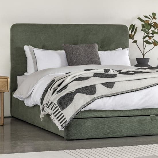 Madera Fabric King Size Bed With Storage In Green_2