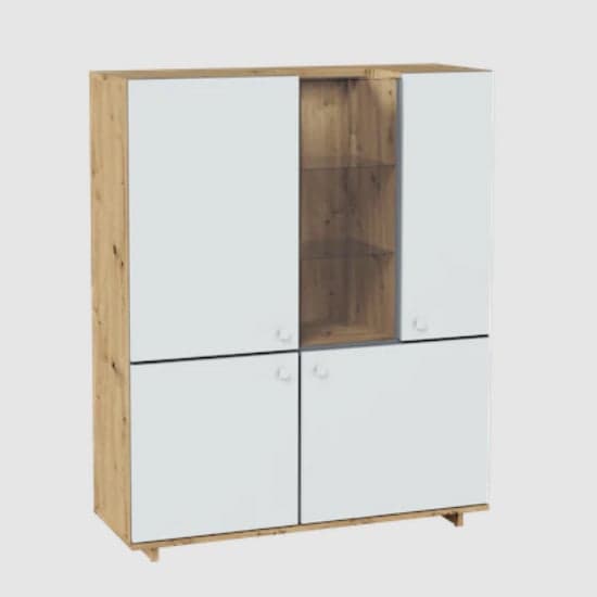 Madera Wooden Display Cabinet 4 Doors In Artisan Oak With LED_1