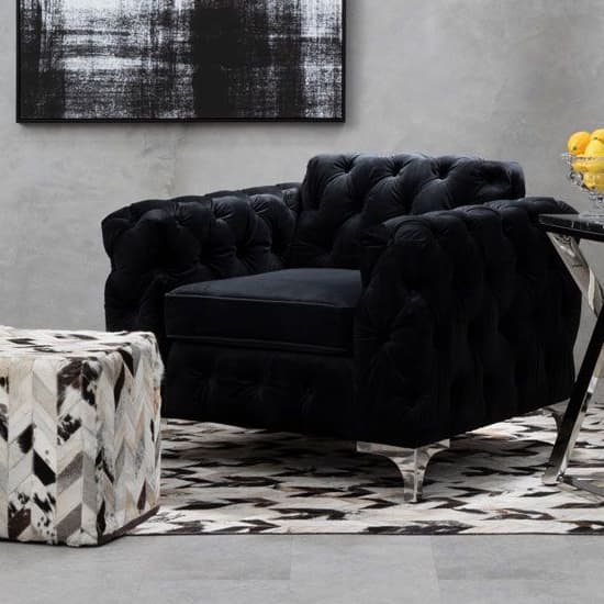 Madine Upholstered Velvet Armchair In Black_5