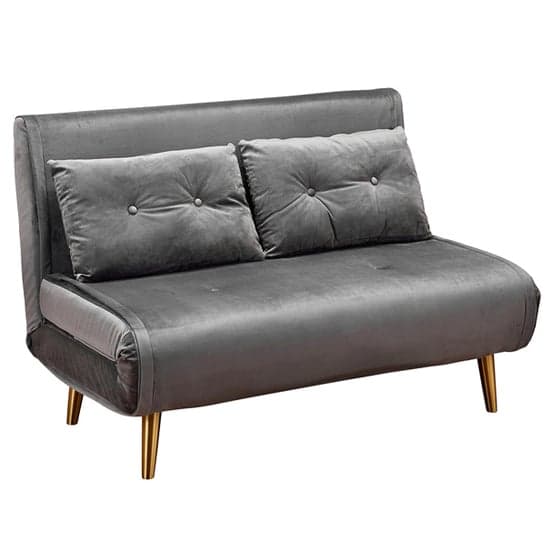 Madisen Velvet Sofa Bed With Gold Legs In Grey_3