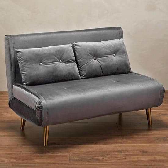 Madisen Velvet Sofa Bed With Gold Legs In Grey_1