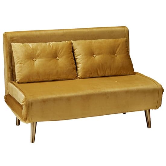 Madisen Velvet Sofa Bed With Gold Legs In Mustard_3