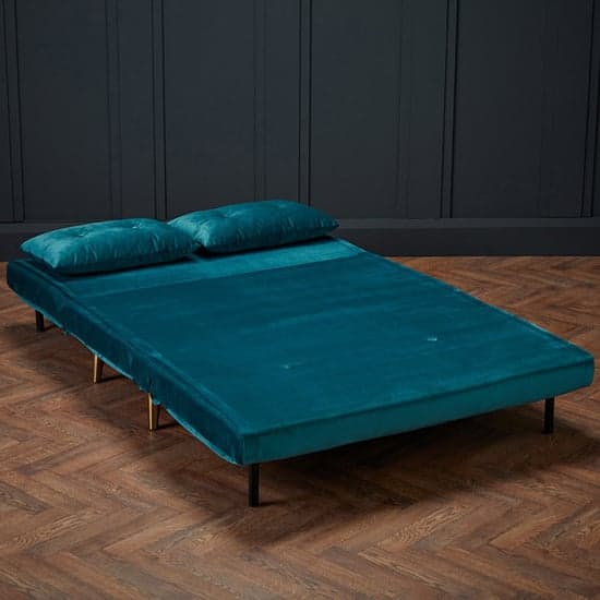 Madisen Velvet Sofa Bed With Gold Legs In Teal_2