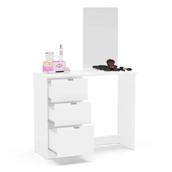 Madisen Wooden Dressing Table With 3 Drawer And Mirror In White_4