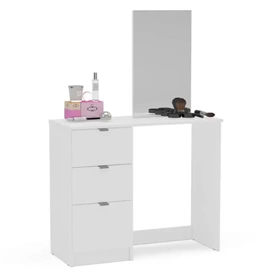 Madisen Wooden Dressing Table With 3 Drawer And Mirror In White_5