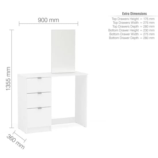 Madisen Wooden Dressing Table With 3 Drawer And Mirror In White_8