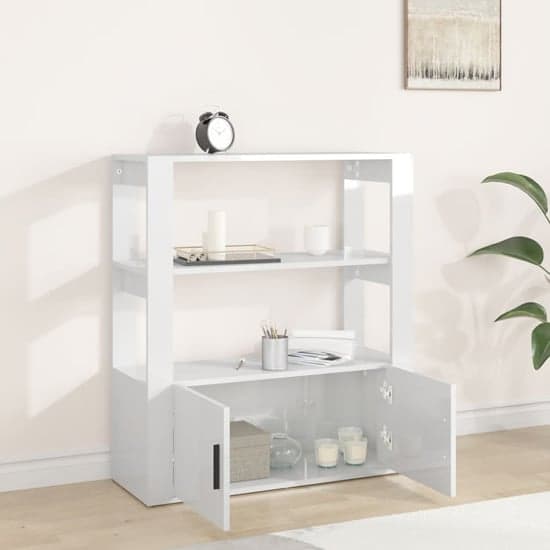 Madison High Gloss Shelving Unit With 2 Doors In White_2