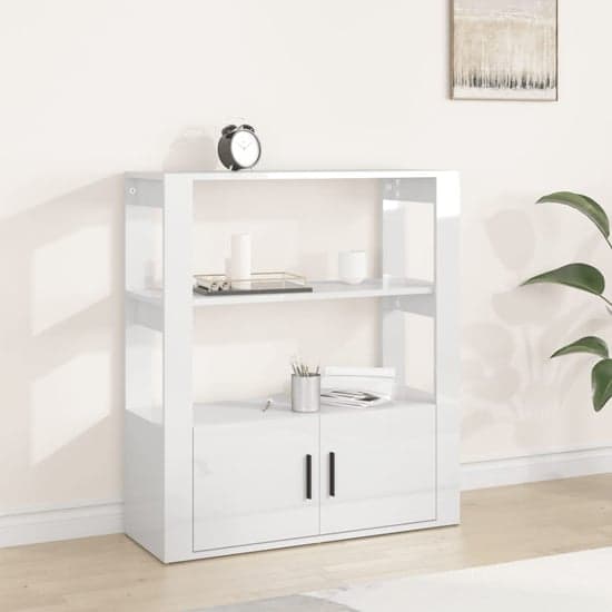Madison High Gloss Shelving Unit With 2 Doors In White_1