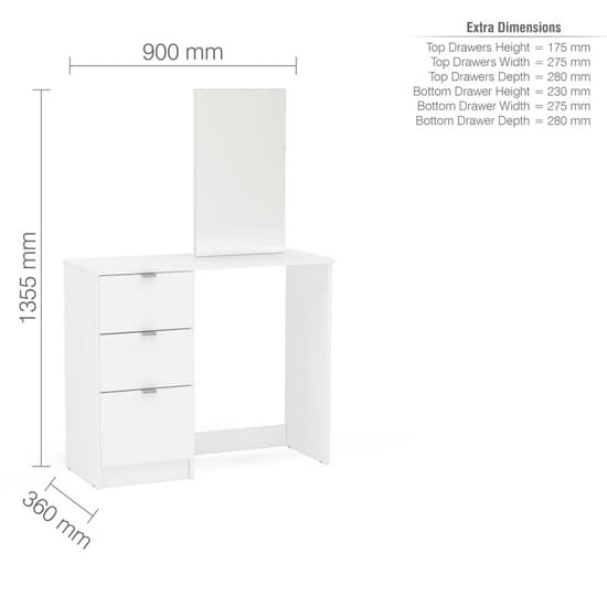 Madison Wooden Dressing Table With 3 Drawer And Mirror In White_6