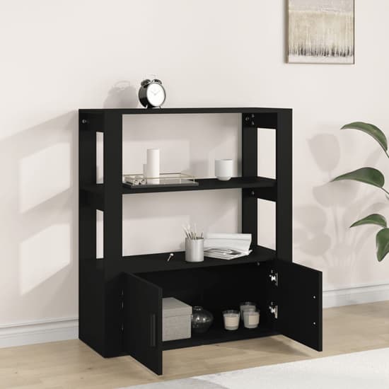 Madison Wooden Shelving Unit With 2 Doors In Black_2
