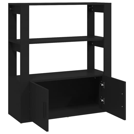 Madison Wooden Shelving Unit With 2 Doors In Black Furniture in Fashion