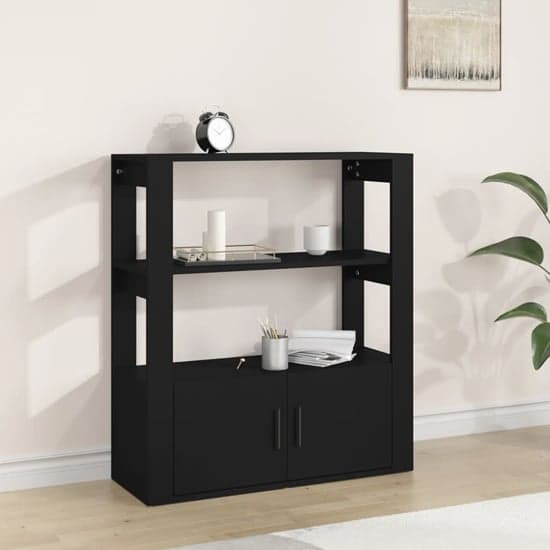 Madison Wooden Shelving Unit With 2 Doors In Black_1