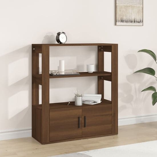 Madison Wooden Shelving Unit With 2 Doors In Brown Oak_1