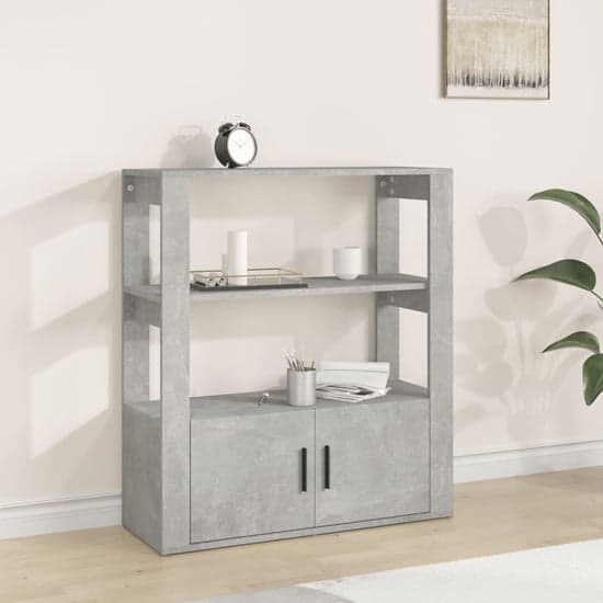 Madison Wooden Shelving Unit With 2 Doors In Concrete Effect_1