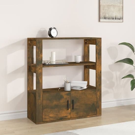 Madison Wooden Shelving Unit With 2 Doors In Smoked Oak_1