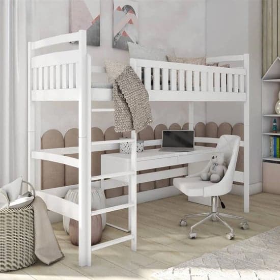 Madoc Wooden Loft Bunk Bed In White With Bonell Mattresses_1