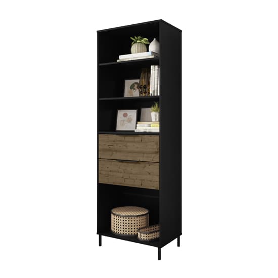 Madric Wooden Bookcase In Black And Acacia Effect_2