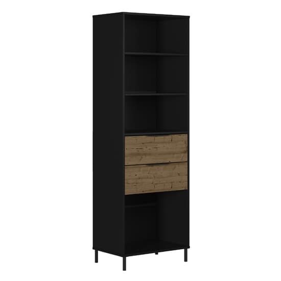 Madric Wooden Bookcase In Black And Acacia Effect_3