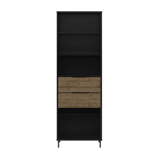 Madric Wooden Bookcase In Black And Acacia Effect_5
