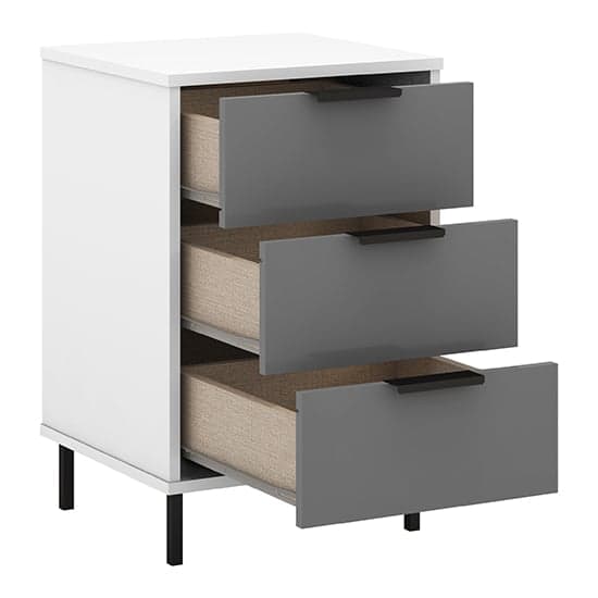 Madric Gloss Bedside Cabinet With 3 Drawers In Grey And White_2